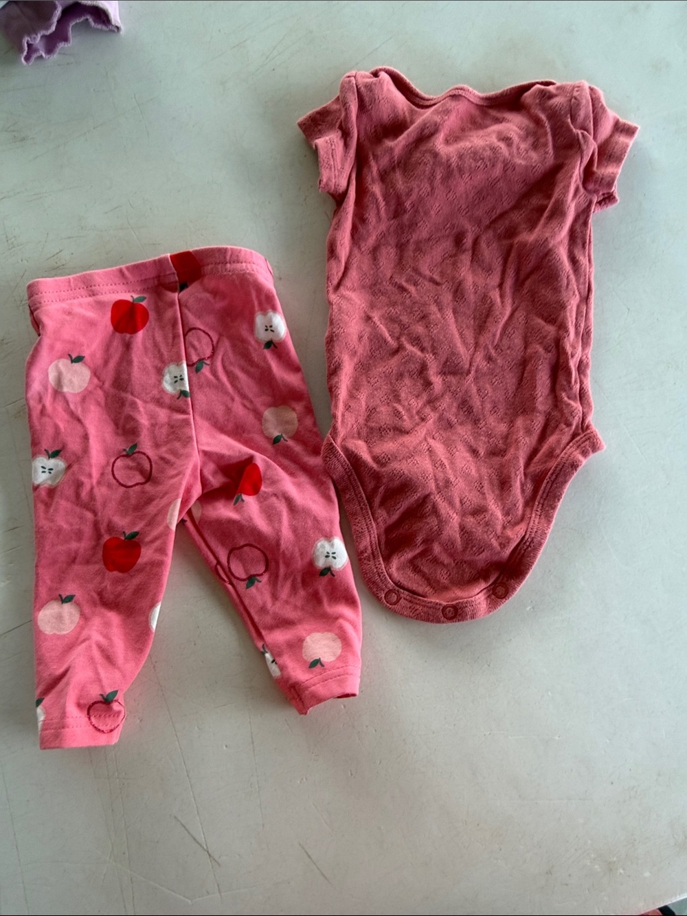 Carter's Pink Apple Print Leggings with Solid Rose Pink Bodysuit - Picture 4 of 4